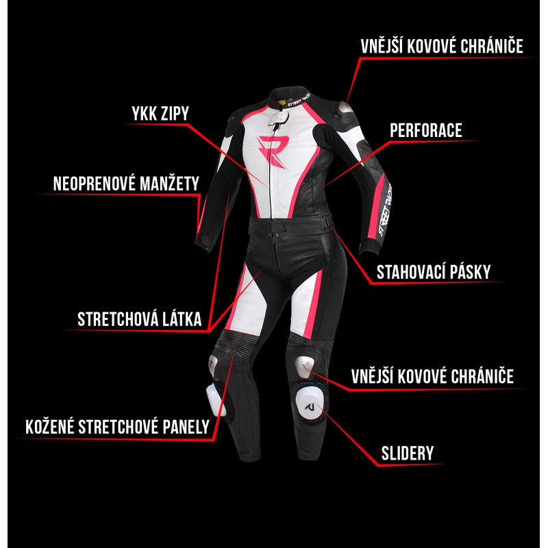 Damesspringpak Street Racer Kiara zwart-wit-fluoroze uitverkoop