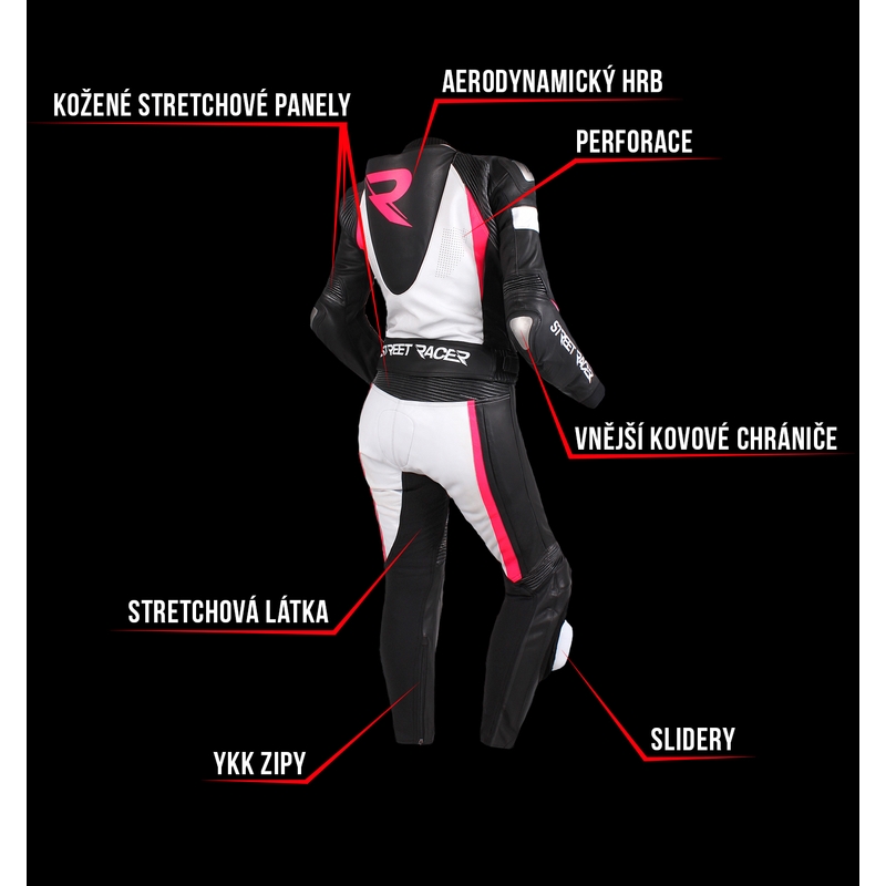 Damesspringpak Street Racer Kiara zwart-wit-fluoroze uitverkoop