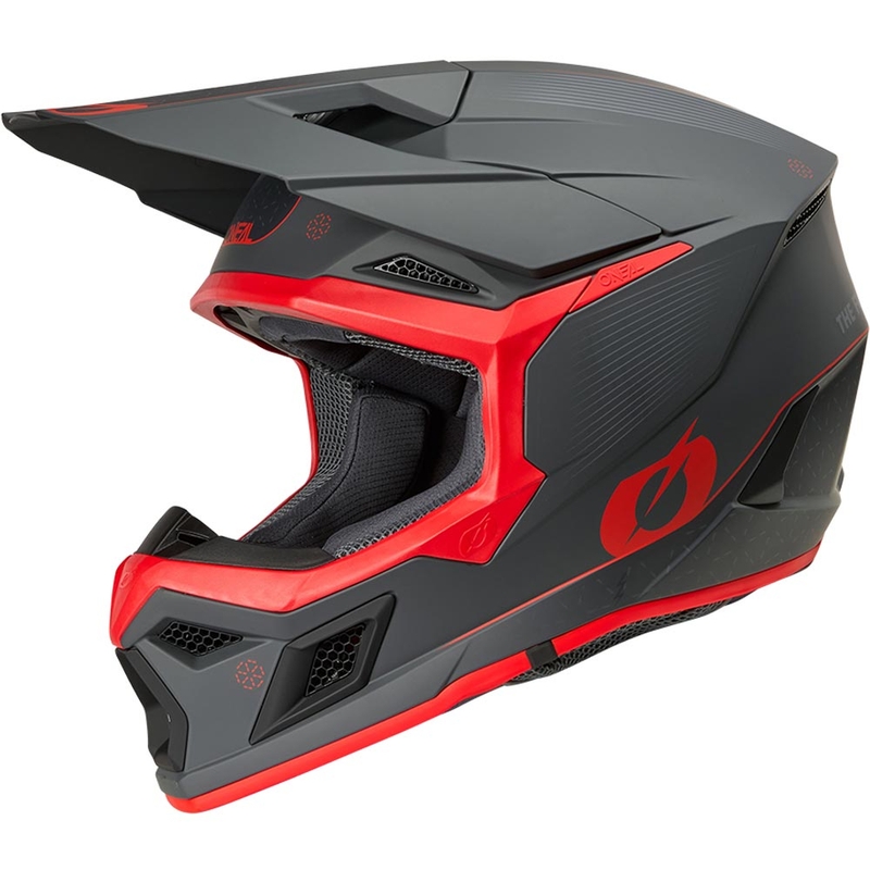 Motocrosshelm O'Neal 3SRS E-stroke matgrijs-rood