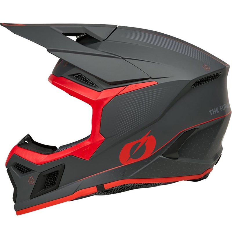 Motocrosshelm O'Neal 3SRS E-stroke matgrijs-rood