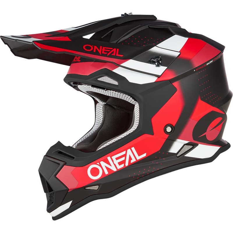 Motocrosshelm O'Neal 2SRS Spyde matzwart-rood-wit