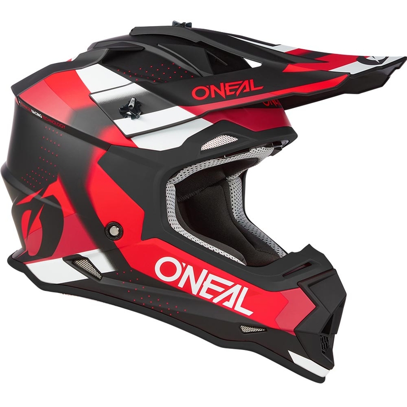 Motocrosshelm O'Neal 2SRS Spyde matzwart-rood-wit