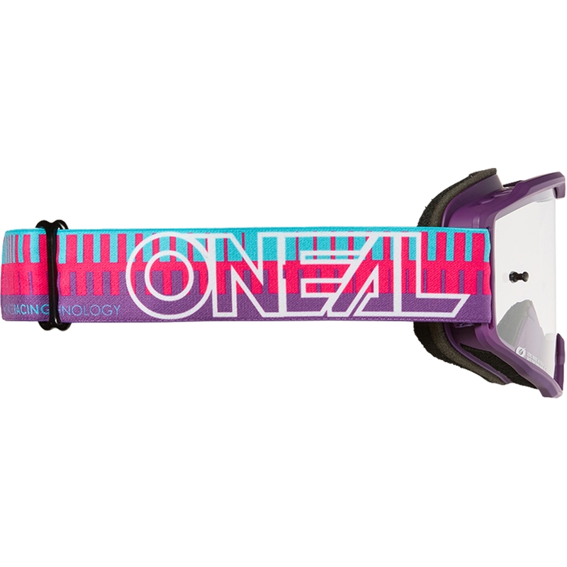 Motocrossbril O´Neal B-10 gestreept roze-paars (transparant plexiglas)
