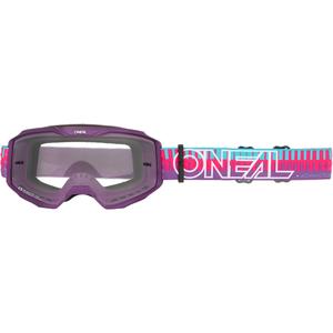 Motocrossbril O´Neal B-10 gestreept roze-paars (transparant plexiglas)