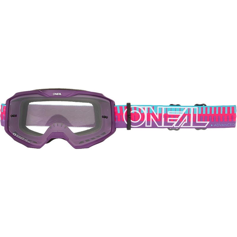 Motocrossbril O´Neal B-10 gestreept roze-paars (transparant plexiglas)
