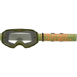 Motocrossbril O´Neal B-10 Gestreept groen-oranje (transparant plexiglas)