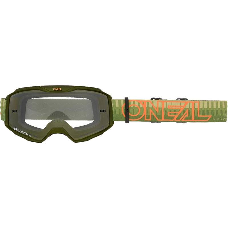 Motocrossbril O´Neal B-10 Gestreept groen-oranje (transparant plexiglas)