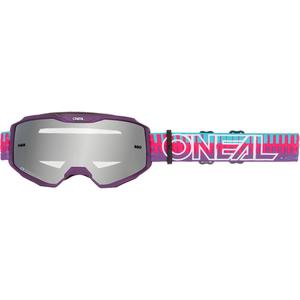 Motocrossbril O´Neal B-10 Gestreept roze-paars (spiegelend zilverkleurig plexiglas)