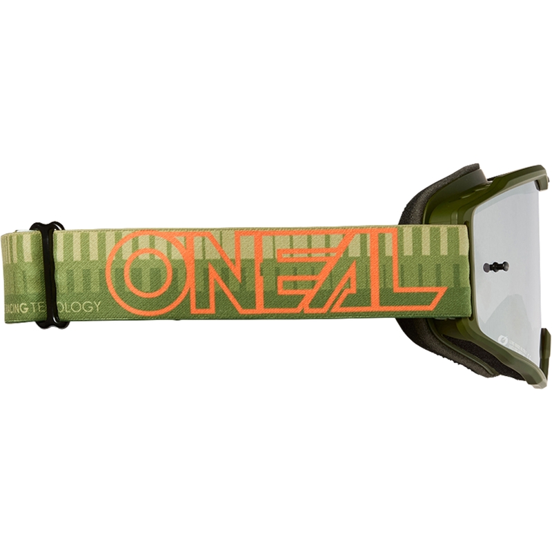 Motocrossbril O´Neal B-10 Gestreept groen-oranje (spiegelend zilverkleurig plexiglas)