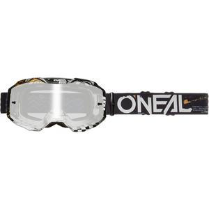 Motocrossbril O´Neal B-10 Attack zwart-wit (spiegelend zilverkleurig plexiglas)
