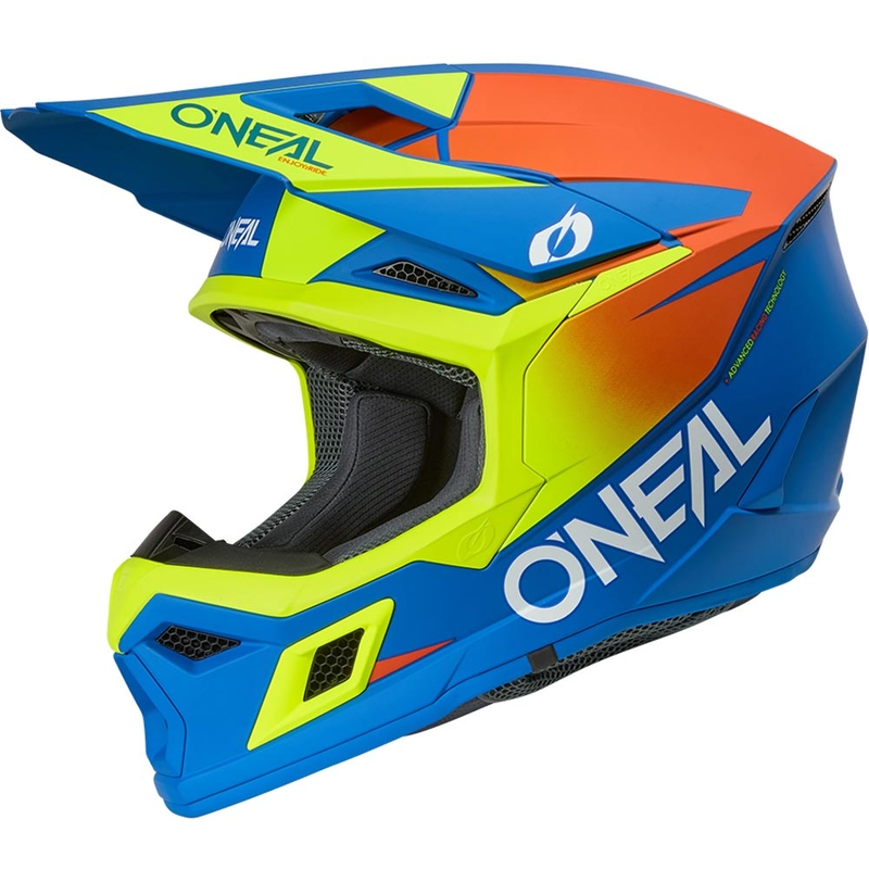O'Neal 3SRS kindermotocrosshelm, effen matblauw met fluorescerend geel.