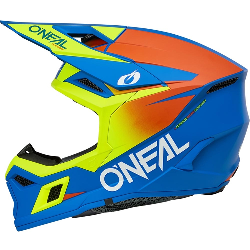 O'Neal 3SRS kindermotocrosshelm, effen matblauw met fluorescerend geel.