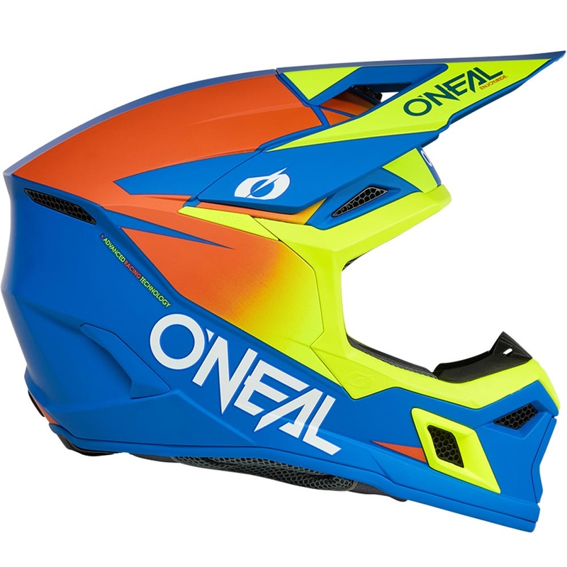 O'Neal 3SRS kindermotocrosshelm, effen matblauw met fluorescerend geel.