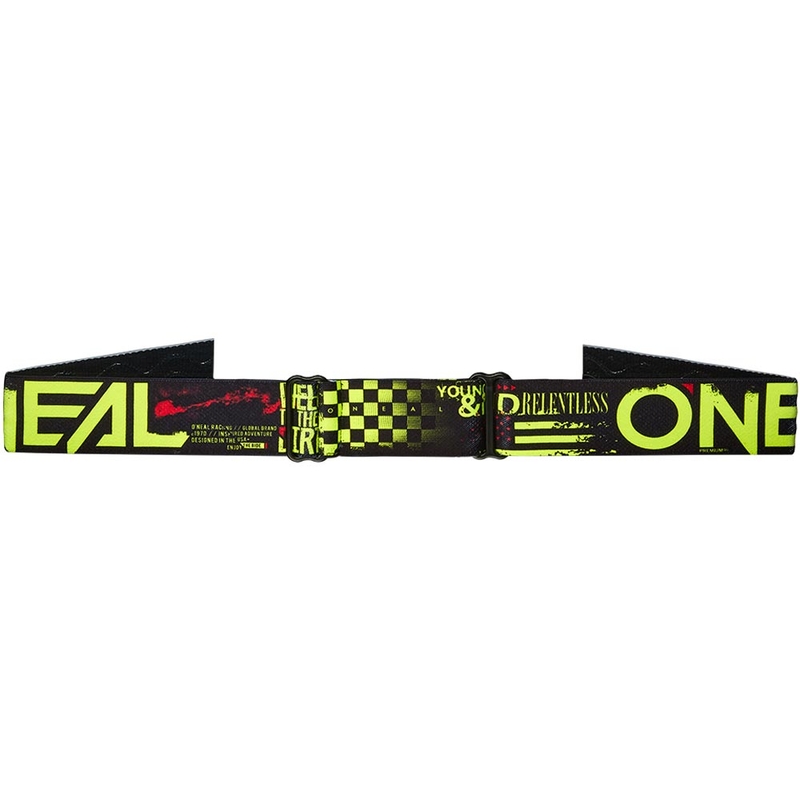 O'Neal B-10 Attack kindermotocrossbril in zwart-fluorescentiegeel met iridiumblauw plexiglas