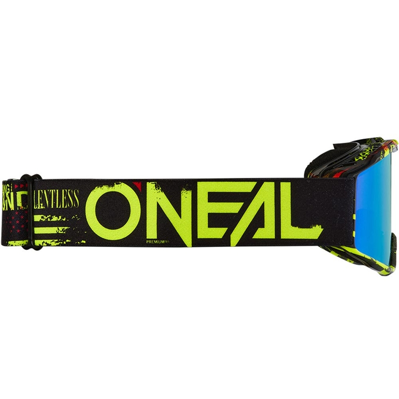 O'Neal B-10 Attack kindermotocrossbril in zwart-fluorescentiegeel met iridiumblauw plexiglas