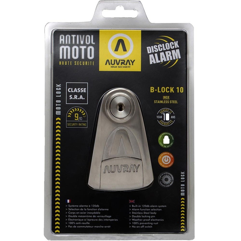 Auvray B-Lock 10 remschijfslot met 120 dB alarm, staalzilver