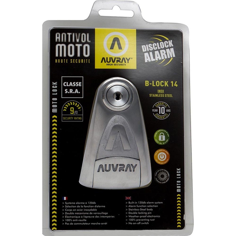Auvray B-Lock 14 remschijfslot met alarm, staal zilver