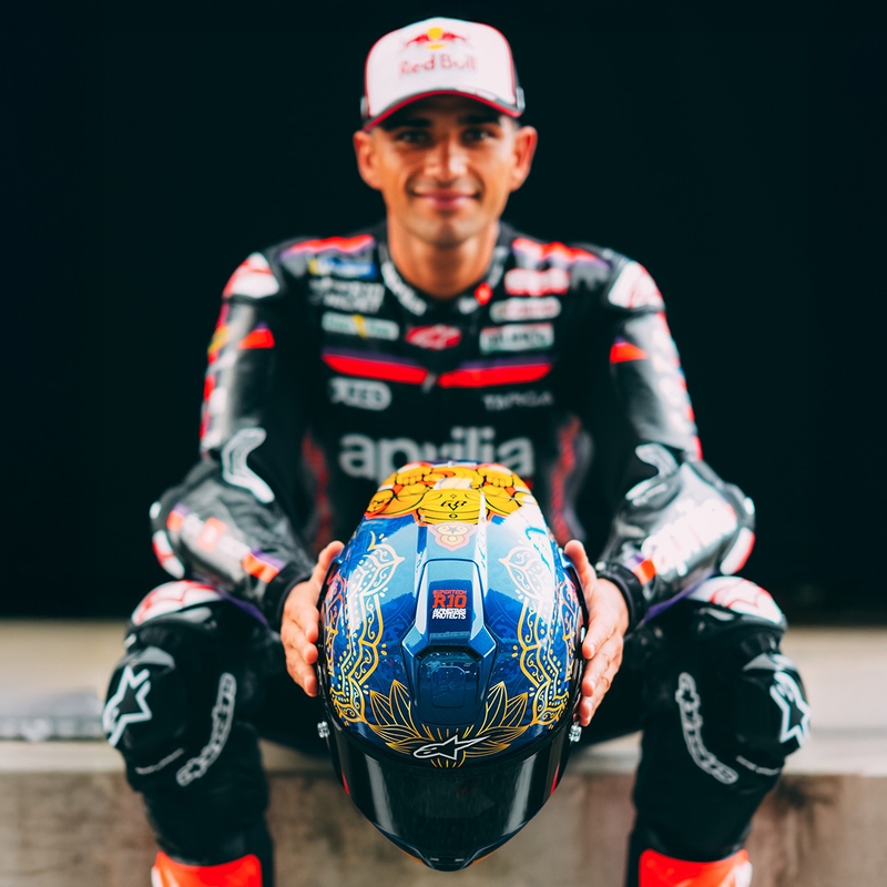 Integraal motorhelm Alpinestars Supertech R10 Marthainator limited edition JORGE MARTIN blauw parelmoer goud rood