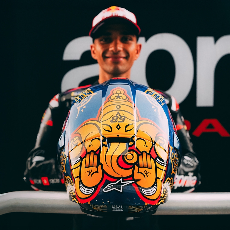 Integraal motorhelm Alpinestars Supertech R10 Marthainator limited edition JORGE MARTIN blauw parelmoer goud rood