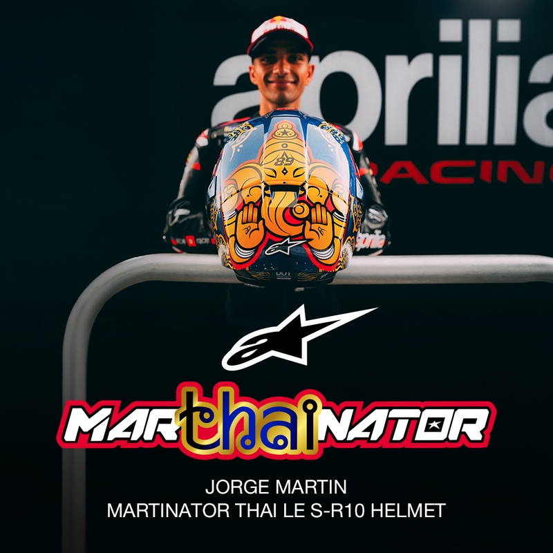 Integraal motorhelm Alpinestars Supertech R10 Marthainator limited edition JORGE MARTIN blauw parelmoer goud rood