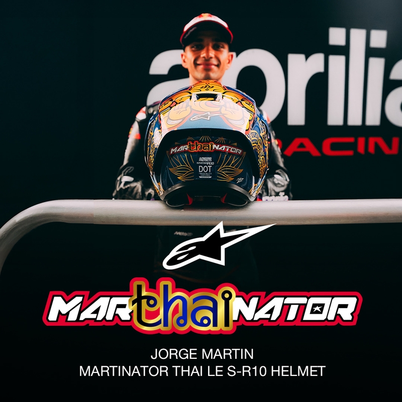 Integraal motorhelm Alpinestars Supertech R10 Marthainator limited edition JORGE MARTIN blauw parelmoer goud rood