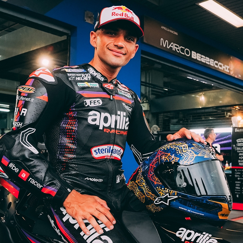 Integraal motorhelm Alpinestars Supertech R10 Marthainator limited edition JORGE MARTIN blauw parelmoer goud rood