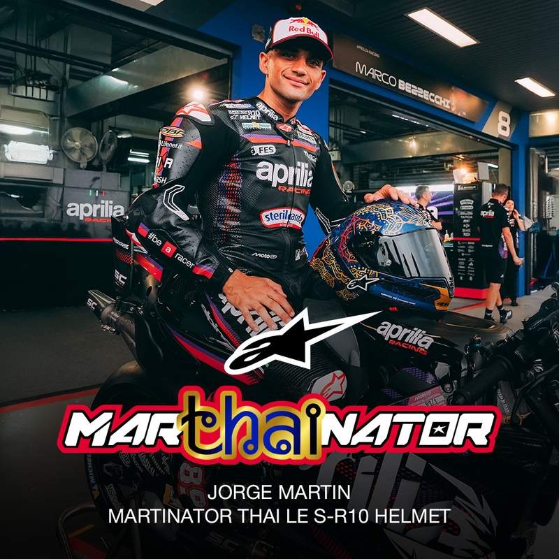 Integraal motorhelm Alpinestars Supertech R10 Marthainator limited edition JORGE MARTIN blauw parelmoer goud rood
