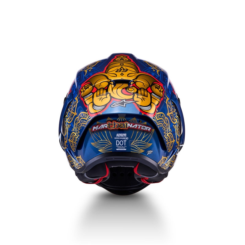 Integraal motorhelm Alpinestars Supertech R10 Marthainator limited edition JORGE MARTIN blauw parelmoer goud rood