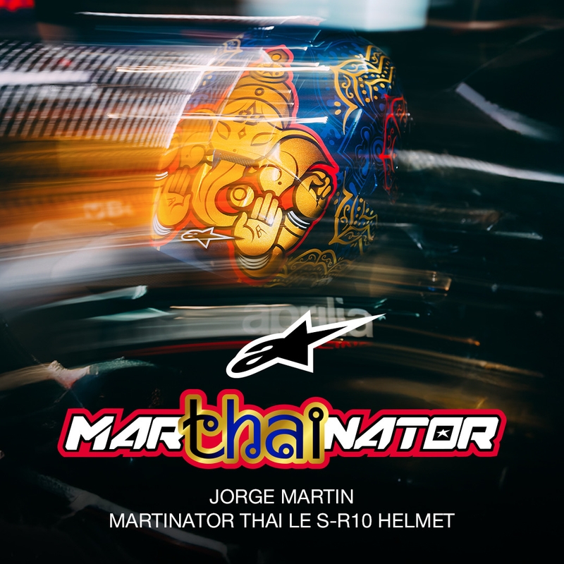 Integraal motorhelm Alpinestars Supertech R10 Marthainator limited edition JORGE MARTIN blauw parelmoer goud rood