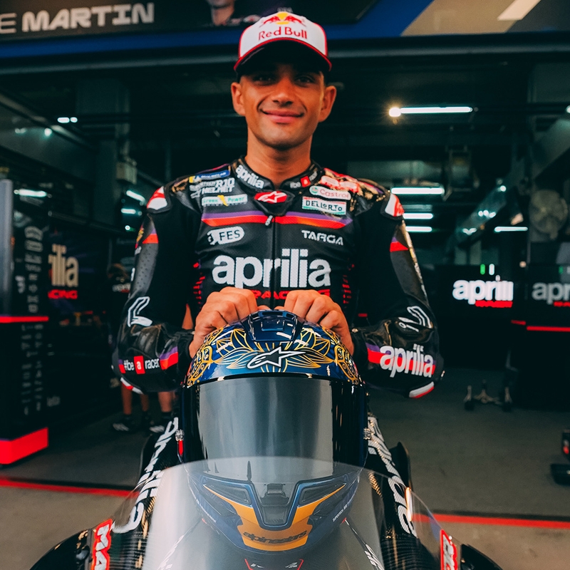 Integraal motorhelm Alpinestars Supertech R10 Marthainator limited edition JORGE MARTIN blauw parelmoer goud rood