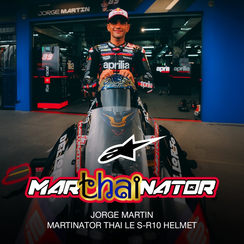 Integraal motorhelm Alpinestars Supertech R10 Marthainator limited edition JORGE MARTIN blauw parelmoer goud rood