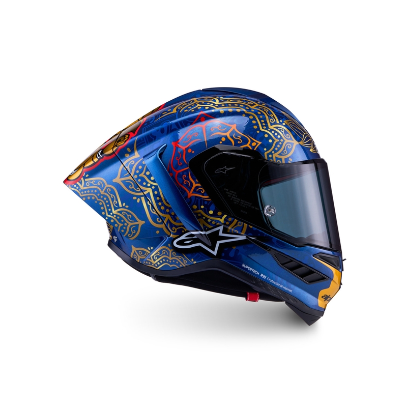 Integraal motorhelm Alpinestars Supertech R10 Marthainator limited edition JORGE MARTIN blauw parelmoer goud rood
