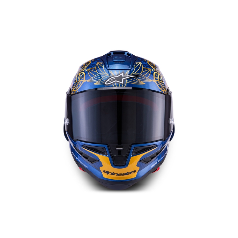 Integraal motorhelm Alpinestars Supertech R10 Marthainator limited edition JORGE MARTIN blauw parelmoer goud rood