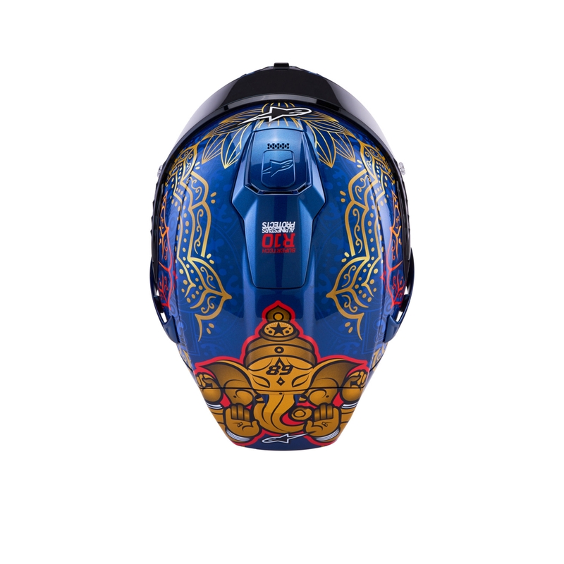Integraal motorhelm Alpinestars Supertech R10 Marthainator limited edition JORGE MARTIN blauw parelmoer goud rood