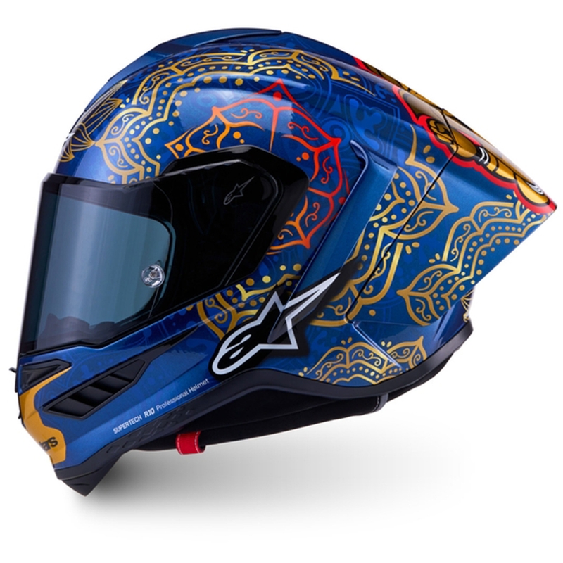 Integraal motorhelm Alpinestars Supertech R10 Marthainator limited edition JORGE MARTIN blauw parelmoer goud rood