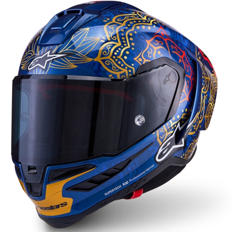 Integraal motorhelm Alpinestars Supertech R10 Marthainator limited edition JORGE MARTIN blauw parelmoer goud rood