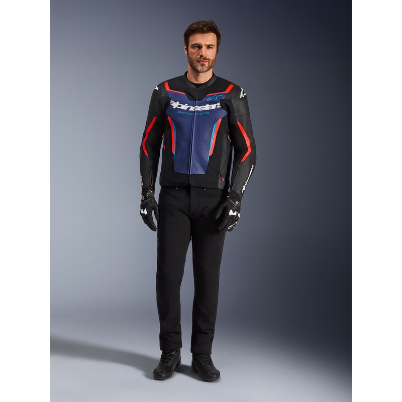 Alpinestars GP Force V2 leren motorjas in zwart-blauw-fluorrood