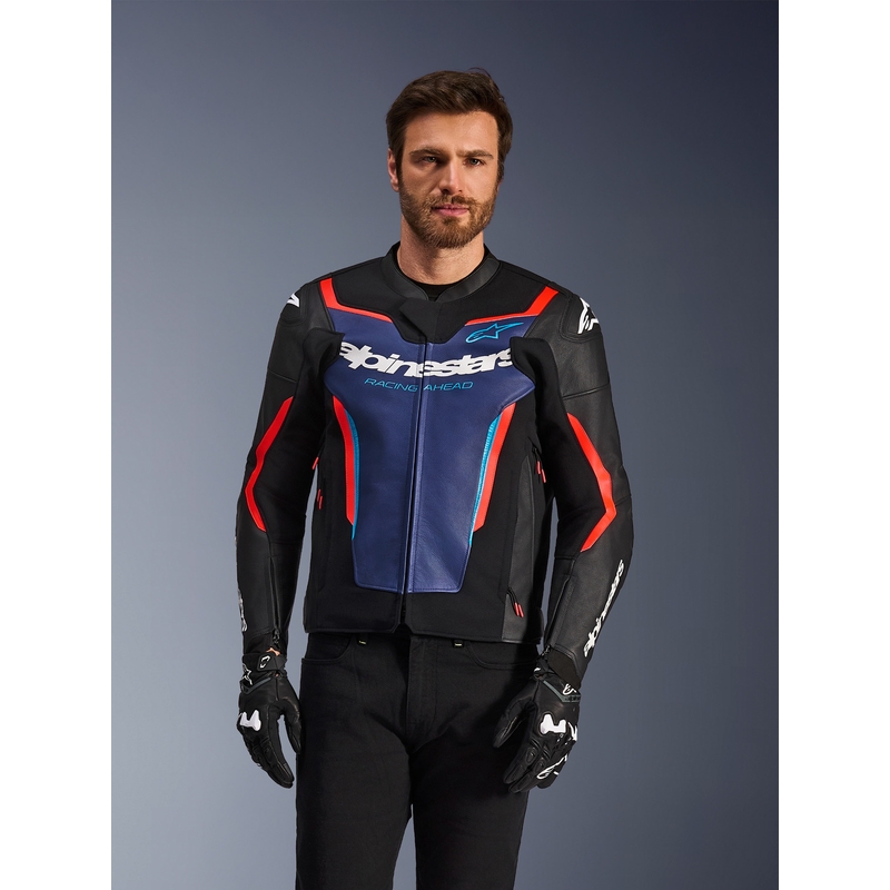 Alpinestars GP Force V2 leren motorjas in zwart-blauw-fluorrood