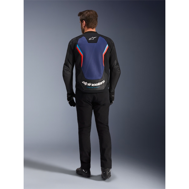 Alpinestars GP Force V2 leren motorjas in zwart-blauw-fluorrood