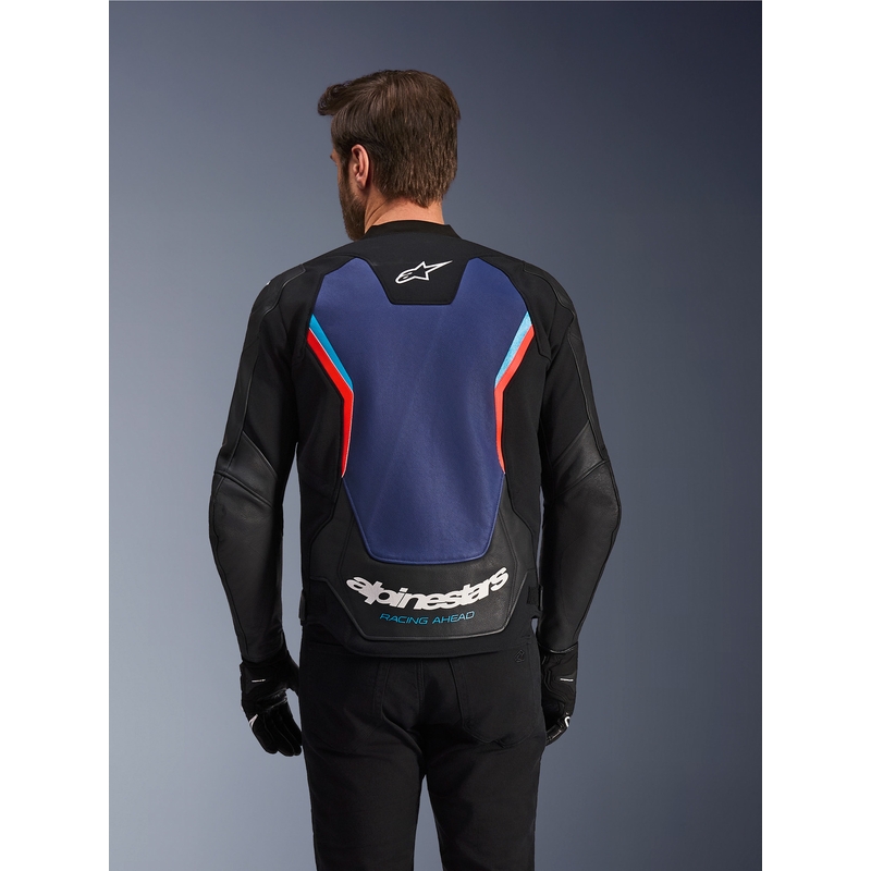 Alpinestars GP Force V2 leren motorjas in zwart-blauw-fluorrood