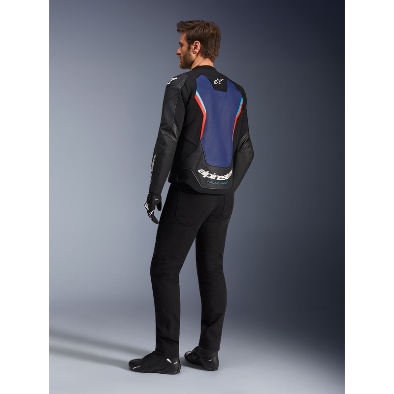Alpinestars GP Force V2 leren motorjas in zwart-blauw-fluorrood