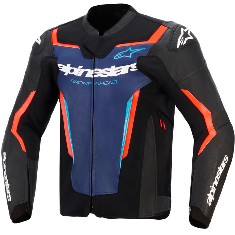 Alpinestars GP Force V2 leren motorjas in zwart-blauw-fluorrood