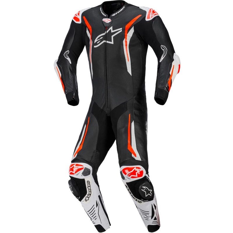 Alpinestars GP TECH V5 eendelig leren motorpak zwart-wit-fluorrood