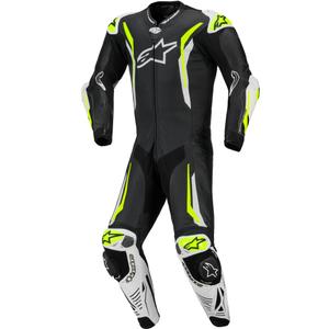Alpinestars GP TECH V5 eendelig leren motorpak in zwart-wit-fluorescentiegeel