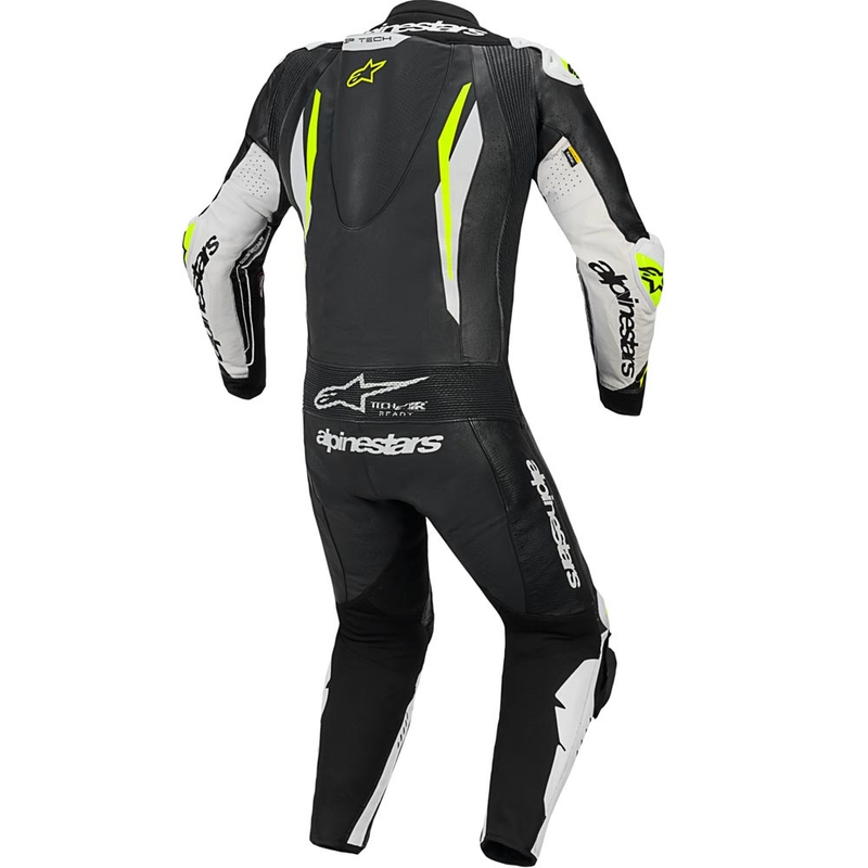 Alpinestars GP TECH V5 eendelig leren motorpak in zwart-wit-fluorescentiegeel