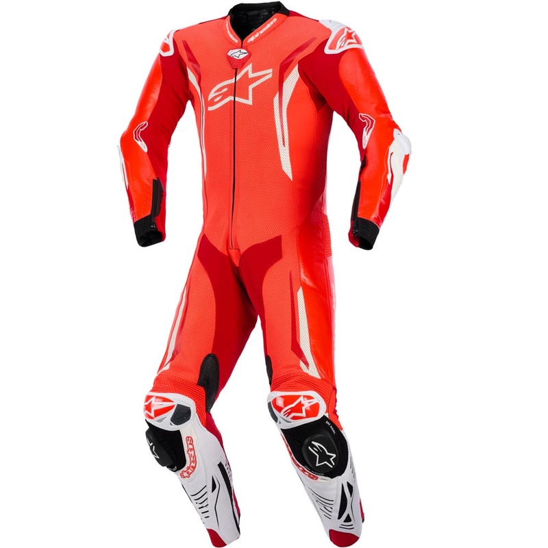 Alpinestars GP TECH V5 eendelig motorpak van leer in fluorescerend rood-rood-wit