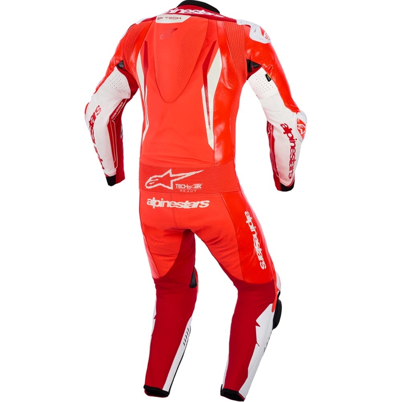 Alpinestars GP TECH V5 eendelig motorpak van leer in fluorescerend rood-rood-wit