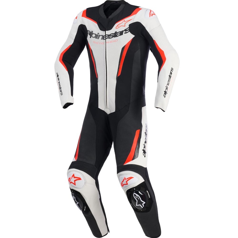 Alpinestars GP FORCE V2 eendelig motorpak in wit-zwart-fluorrood