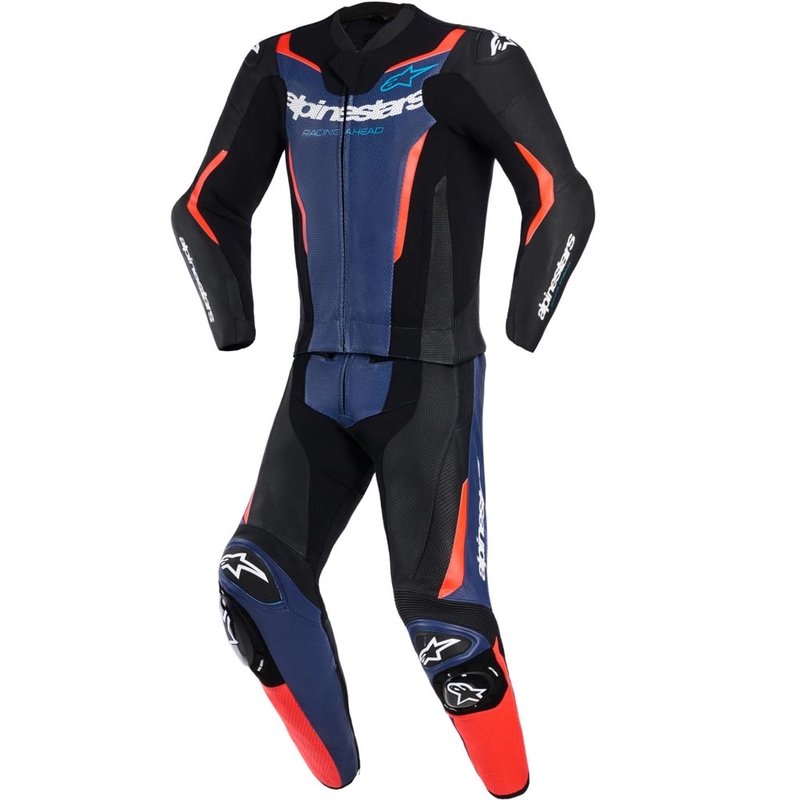 Alpinestars GP Force V2 tweedelig motorpak in zwart-blauw-fluorrood