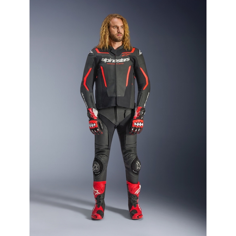 Alpinestars GP Force V2 leren motorjas in zwart-fluorescerend rood-wit